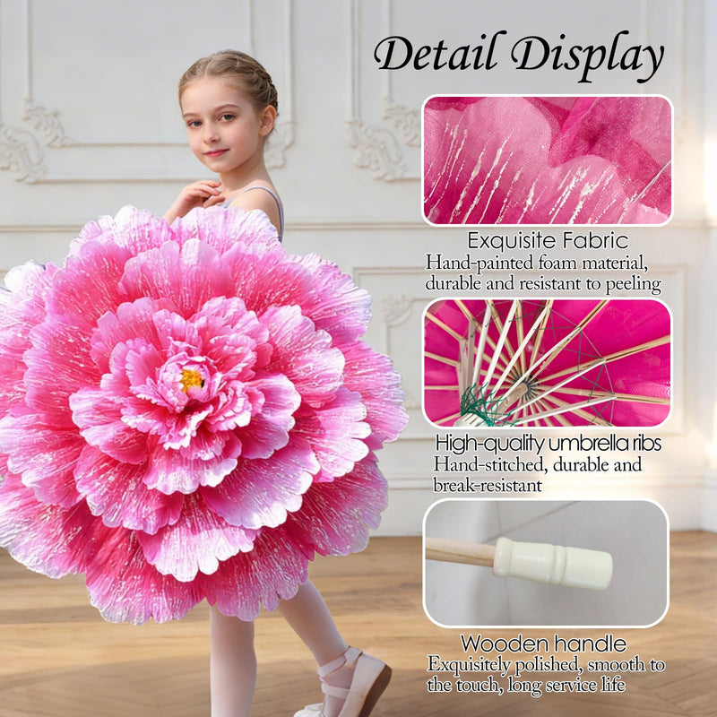Peony Flower Umbrella for Girls Dance Performance Props Holding Flowers in Hand, Wide Application for Holiday gatherings Pink