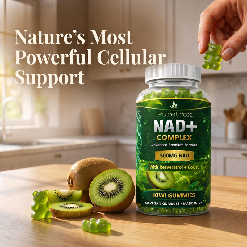 NAD+ Energy Gummies 500mg, NMNH Alternative Complex with Resveratrol, CoQ10, Quercetin, Pterostilbene & Vitamin B Complex, Cellular Energy, Anti Ageing 60 Vegan Kiwi Gummies