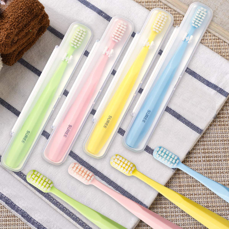 [Australia] - SUREE Extra Soft Toothbrush for Sensitive Teeth, Upgraded 10000 Ultra Soft Bristles for Adults & Elders, Manual Travel Toothbrush with Individual Portable Case (4 Pack) 4 Packs with Travel Cases 