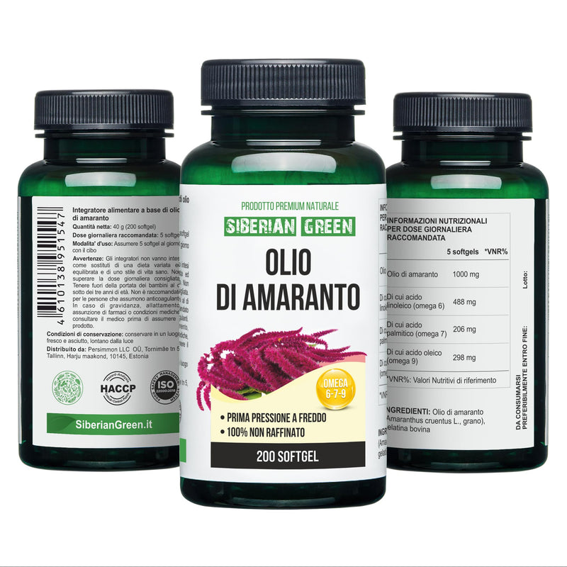 Siberian Green Amaranth Seed Oil Capsules 200 Softgels Wild Harvested Siberia Altai Cold Pressed Unrefined