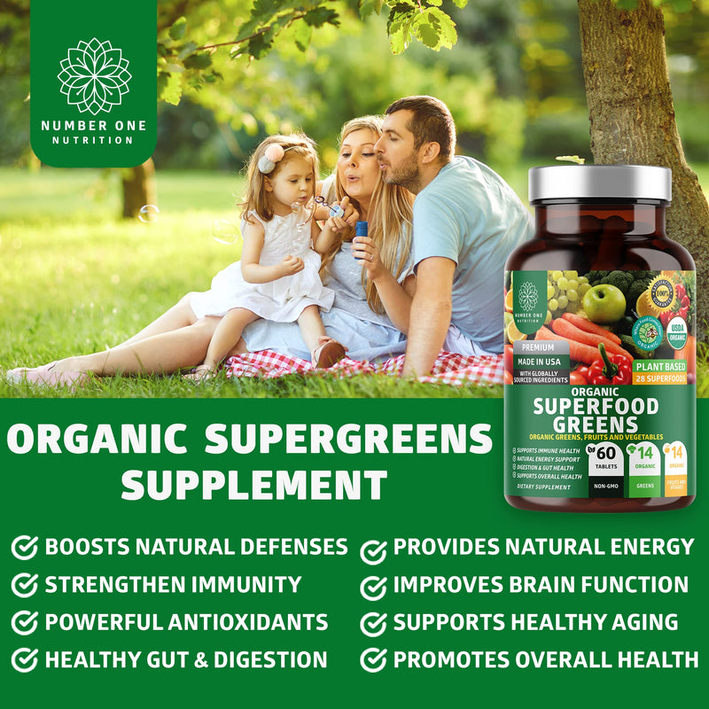 [Australia] - N1N Premium Organic Superfood Greens [28 Powerful Ingredients] Natural Fruit and Veggie Supplement with Alfalfa, Beet Root and Ginger to Boost Energy, Immunity and Gut Health, Made in USA, 60 Ct 