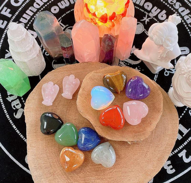 [Australia] - 10 PCS 0.8 * 0.8 Inches Thicken Heart Crystals Amethyst Natural Healing Crystal Polished Hearts Carved Stones Rose Quartz Palm Gemstones Reiki Energy Balancing Worry Stone Meditation Love Gift A - Multicolor Crystals 10 PCS 