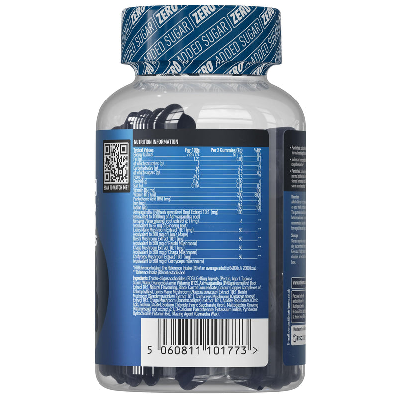 Cognitive Performance Gummies | Ashwagandha, Ginseng, Lions’ Mane | Reishi, Chaga & Cordyceps Mushrooms + B5, B6, B12, Iron, Iodine | No Added Sugar | Cherry Flavour | 60 Vegan Gummies | Neuro Bears®