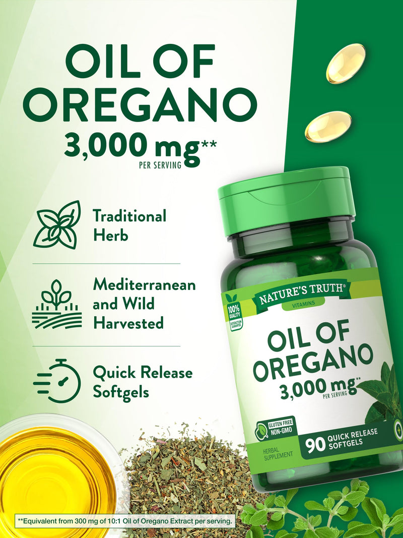 [Australia] - Oregano Oil Softgels | 3000mg | 90 Pills | Contains Carvacrol | Non-GMO, Gluten Free | By Nature's Truth 90 Count (Pack of 1) 