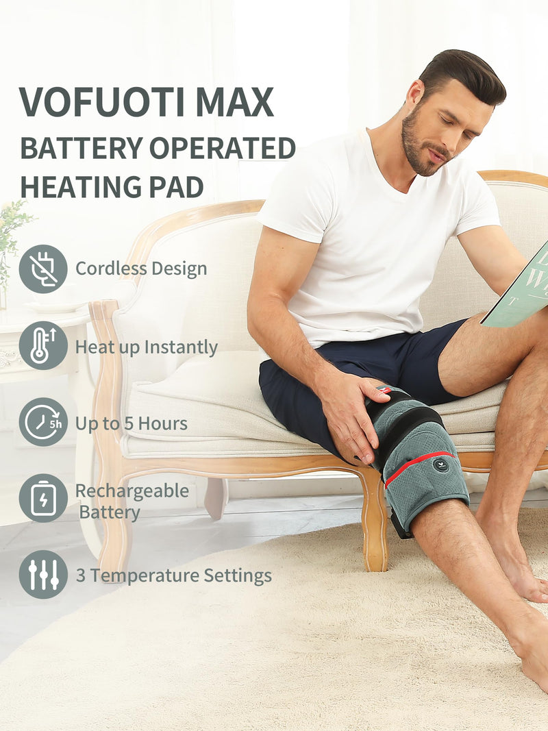 Portable Cordless Leg Heating Pad with 7.4V 6000mAh Battery | Electric Heated Knee Brace Warmers Wrap with 3 Temperature Settings, Gifts for Men Women, FSA Eligible HSA Gray