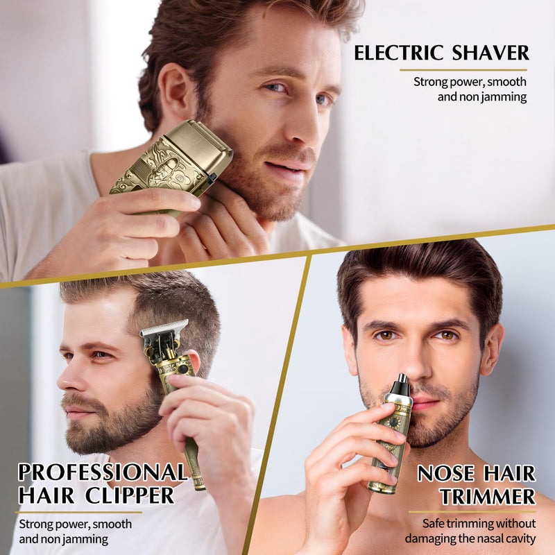 [Australia] - Electric Shaver Razor，T-Blade Beard Trimmer Nose Hair Trimmer Shaver Set,Cordless RechargeableBarber Clippers,Professional Hair Clippers Kit with LCD for Men Bronze 