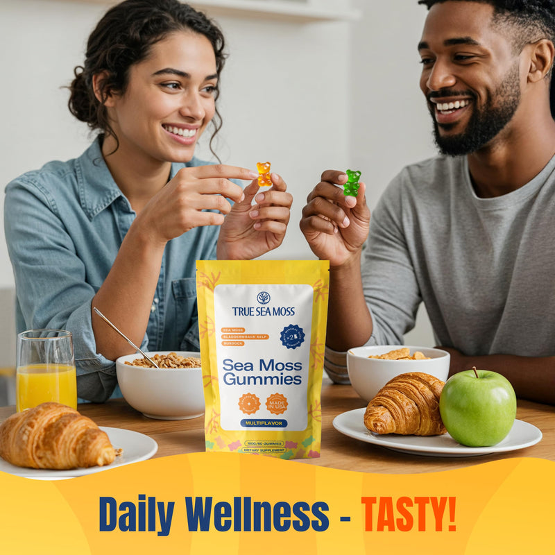 TrueSeaMoss Sea Moss Gummies with Bladderwrack & Burdock Root – Vegan Formula for Adults & Kids – Fruity Flavor – 60 Gummies (Pouch May Vary) 60 Count (Pack of 1)