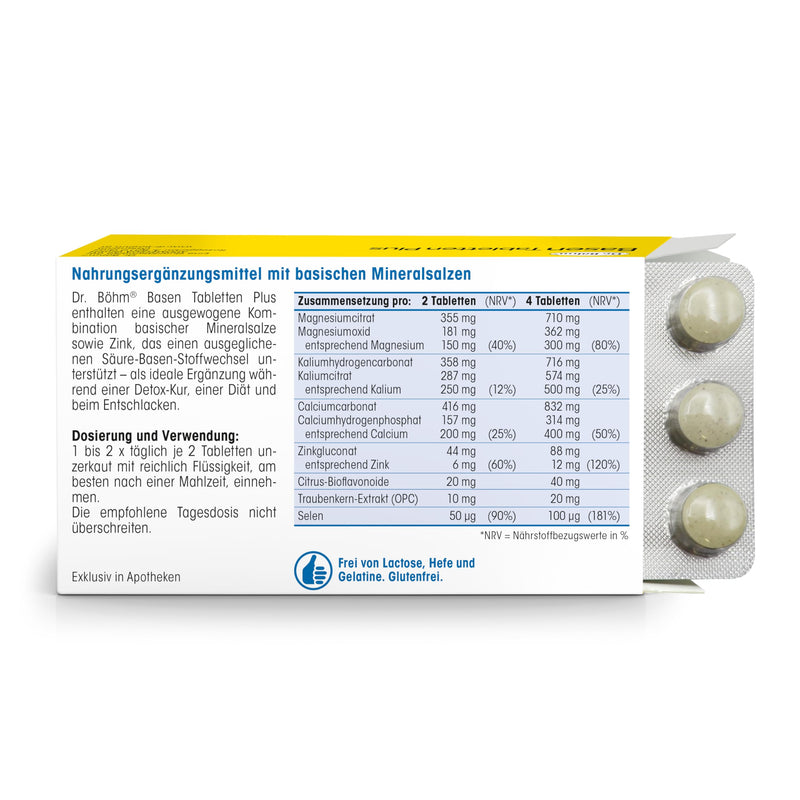 [Australia] - Dr. Böhm Base Tablets Plus: Acid-base balance with magnesium, potassium and calcium as well as zinc, selenium and OPC, 60 tablets 