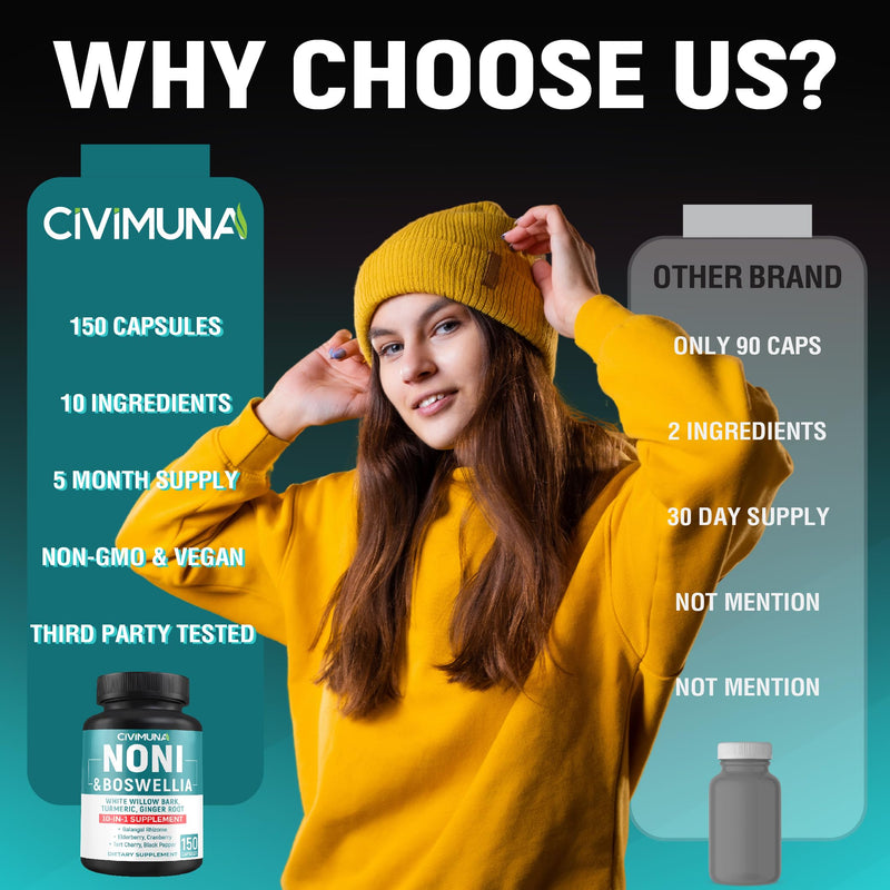 [Australia] - Noni Extract Capsules with Noni, Boswellia, White Willow Bark and More - 150 Capsules for 5 Months Supply 