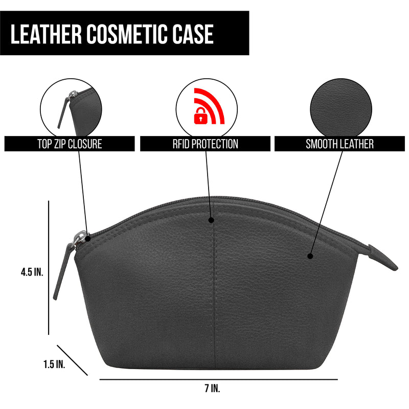 ili New York Leather Genuine Cosmetic Pouch wiht RFID Protection - Black & Red