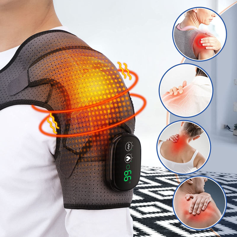 [Australia] - EDIFOLLY Heated Shoulder Support with Vibration, Heating Electric Shoulder Support with Massage, Wireless Vibration Shoulder Pad for Men and Women, Fits Left or Right Shoulder Gray + Black 