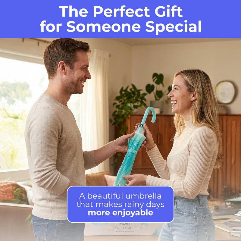MOAY Jellyfish Umbrella - Cute Clear Transparent Automatic Open Umbrella For Rain - Hanging Jellyfish Style Clear With J Hook Handle Birthday Gifts For Women & Gifts For Girls