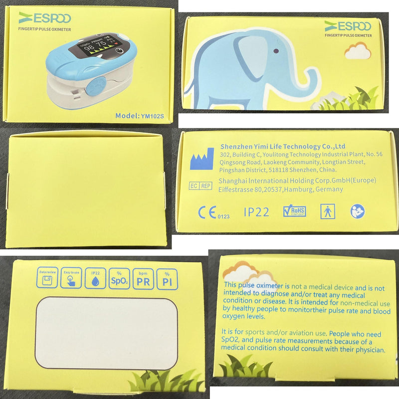[Australia] - ESPOO Pediatric Pulse Oximeter Fingertip, Spo2 Pulse Oximeter for Kids with 20xMemory, Alarm & Brightness Adjustable(not for newborn/infant) 