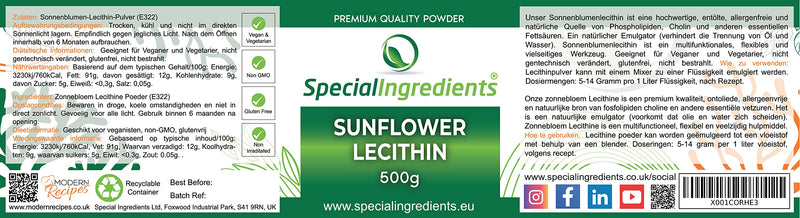 [Australia] - SUNFLOWER LECITHIN POWDER 500g HIGHEST QUALITY GMO FREE (GERMAN LABELS AND INSTRUCTIONS) 