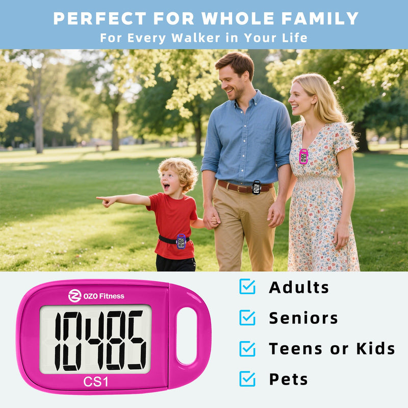 [Australia] - OZO Fitness Clip-on 3D Pedometer for Walking Steps Counter with Lanyard, Simple Exercise Tracker for Women and Seniors with Large Accurate Digital Display, Portable Minimalist Sports Monitor Steps Count Only Pink 
