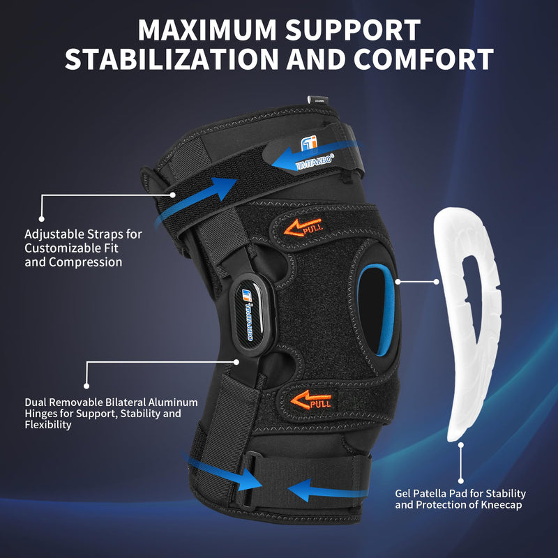 [Australia] - T TIMTAKBO Higned Knee Brace with Side Stabilizers,Knee Brace for Men/Women with Dual Removable Metal Hinges,Patellar Pad Knee Support with Strong Stability for Joint Pain Relief,Arthritis,Meniscus Black Large 