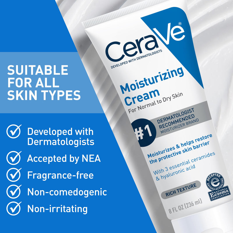 CeraVe Moisturizing Cream, Face Moisturizer & Body Cream, Skin care, 19oz | Hyaluronic Acid For Instant Hydration, Skin Barrier Repair, Ceramide Moisturizer, Fragrance Free, Non-Comedogenic, Daily Use 19 Ounce (Pack of 1)