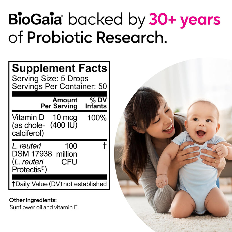 BioGaia Baby Probiotic Drops + Vitamin D | Colic & Gas Relief | 50 Servings | Pediatrician-recommended | Ease Crying, Fussing, Colic, Gas, Spit-ups & Occasional Constipation | Safe for Newborns (2-pack) 10mL (Pack of 2)