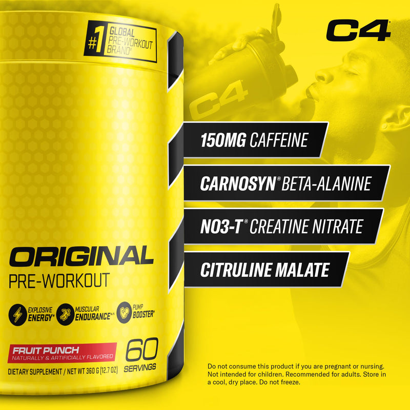 [Australia] - C4 Original Pre Workout Powder Fruit Punch - Vitamin C for Immune Support - Sugar Free Preworkout Energy for Men & Women - 150mg Caffeine + Beta Alanine + Creatine - 60 Servings 60 Servings (Pack of 1) 