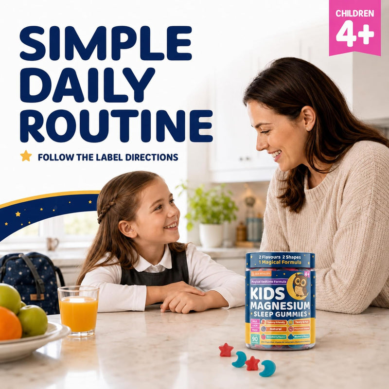 Kids Magnesium Glycinate Sleep Gummies – Calm Focus & Relaxation Support with Magnesium, B6, L-Theanine & Chamomile – Stawberry Stars & Blueberry Moons – 90 Vegan Gummies – Star & Moon Shape – Age 4+