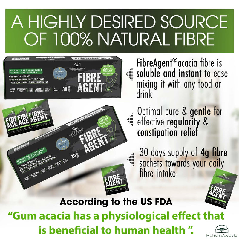 Fibre Supplement Sachets 30 Pack – Soluble Prebiotic Fibre for Gut Health & Regularity – Natural Acacia Fibre Powder – Unflavoured, No Sugar – Gentle Psyllium Husk & Inulin Alternative