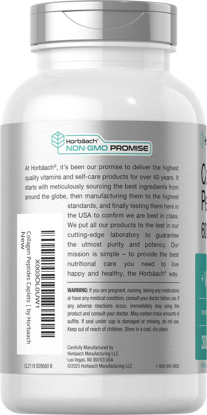 Horbäach Collagen Peptides 6000mg | 300 Caplet Pills | with Vitamin C | Hydrolyzed Collagen Supplement | Non-GMO, Gluten Free