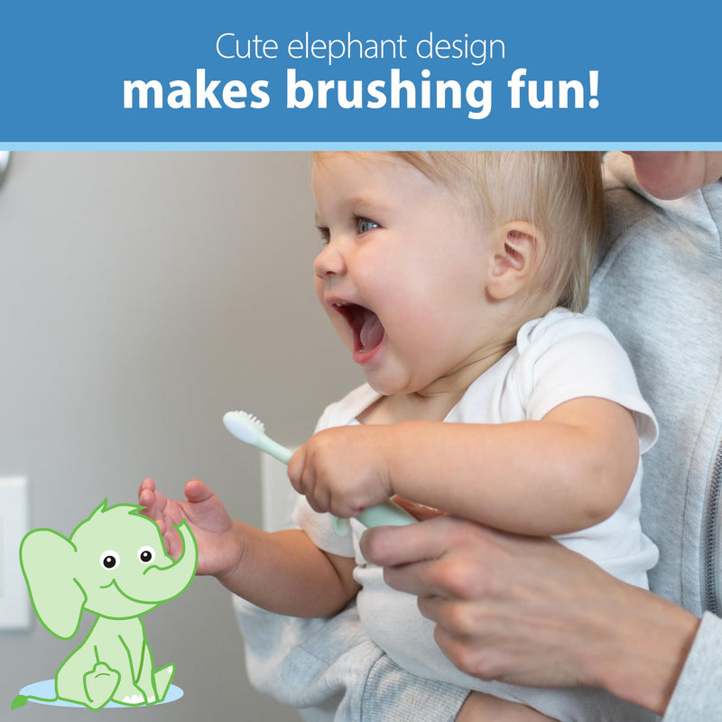 [Australia] - Dr. Brown's Infant-to-Toddler Training Toothbrush Set, Mint Elephant with Fluoride-Free Strawberry Baby Toothpaste, 0-3 Years 