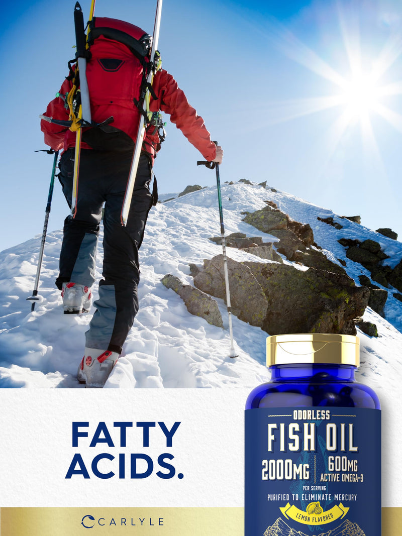 [Australia] - Carlyle Fish Oil 2000mg | 600mg Omega 3 Supplement for Men & Women | 90 Odorless Softgels | Lemon Flavored | Non-GMO and Gluten Free 