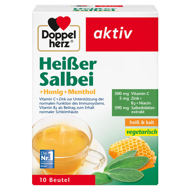 [Australia] - Doppelherz Hot Sage with Honey and Menthol - Vitamin C and Zinc to Support the Normal Function of the Immune System - Hot & Cold - 10 Bags Hot Sage + Honey + Menthol 10 Pieces (Pack of 1) 