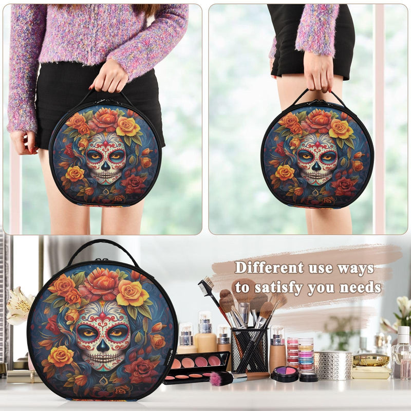 ALAZA Dia Muertos Mexican Day Of The Dead Girl Sugar Skull Travel Makeup Case, Portable Artist Makeup Storage Bag multicolor01