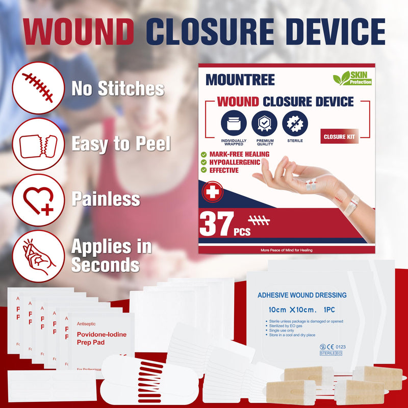 [Australia] - Emergency Wound Closure Strips - HSA or FSA Eligible - Mountree 4 Types Easy to Use Laceration Closure Kit - Stitchless & Painless Sutures Butterfly Bandaids 35PCS 