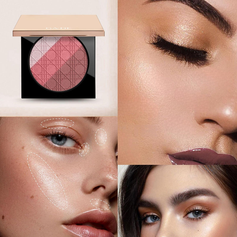 [Australia] - GA-DE Glow FX Natural Face Palette - Blush for Cheeks, Bronzer Powder, and Highlighter Makeup - Enriched with Jojoba Oil - 139 Blooming Chic - 0.42 oz 50 - Porcelain 