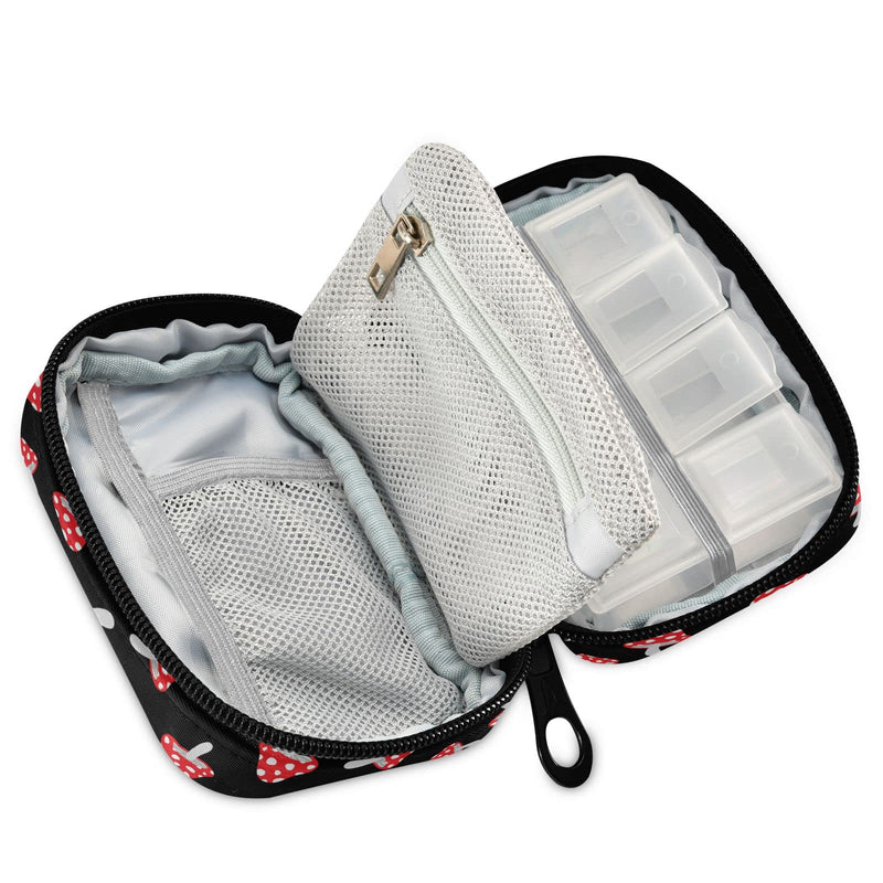 Cute Mushroom Pill Case, Portable Weekly Pill Box Bag Container 7 Days Pill Organizer Vitamin Supplement Holder with Zipper for Travel Family Business