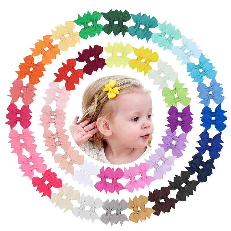 doboi 80PCS 2'' Baby Girls Fully Lined Grosgrain Boutique Solid Color Ribbon Mini Hair Bows Clips for Teens Infants Kids Toddlers Newborn Children Set of 40 Pairs hair bows-80pcs