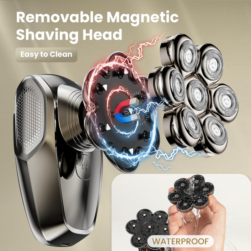 7D Head Shavers for Bald Men, SHPAVVER Detachable Head Shaver LED Display Dry Wet Bald Head Razor, IPX7 Waterproof Head Shavers with Type-C Charge Gold-d