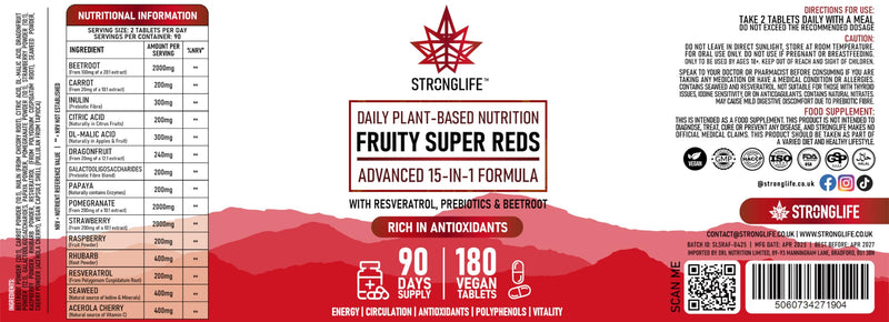 Super Reds Supplement Tablets – 9300mg per Serving – 180 Vegan Tablets – Red Superfood Blend with Beetroot, Acai, Blueberry & Pomegranate – Antioxidant Fruit Complex – 90 Day Supply