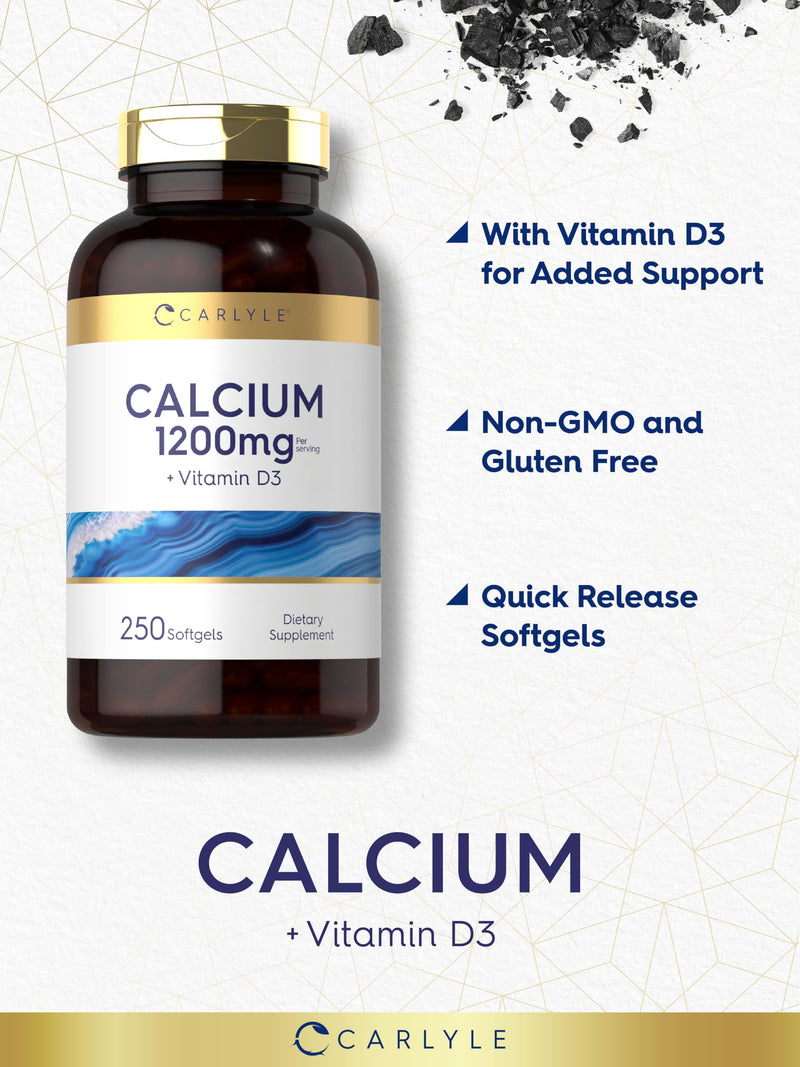 Carlyle Calcium 1200 mg with Vitamin D3 | 250 Softgels | Vitamin D3 1000 IU | Supplement for Women and Men | Non-GMO, Gluten Free
