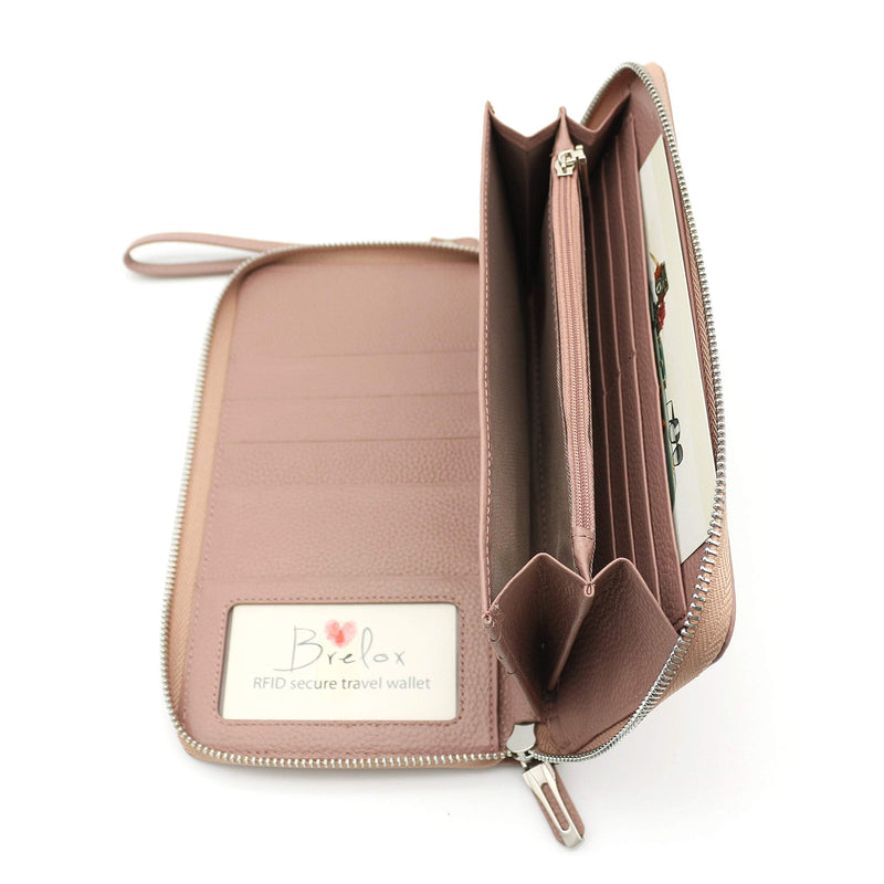 Family Passport Holder for 4, 5 & 6 Passports – Genuine Leather RFID Travel Wallet with Wristlet for Cards, Cash & IDs, Perfect Travel Gift for Women Men | BRELOX Dusty Blush Pink