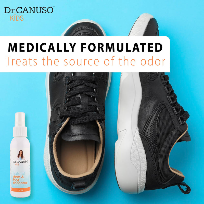 Kids Foot Spray by Dr. Canuso, Natural Shoe Freshener for Kids and Adults, No Sticky Residue, Fights Stinky Feet and Strong Odors Fast, Packed with All Natural Essential Oils, Talcum Free