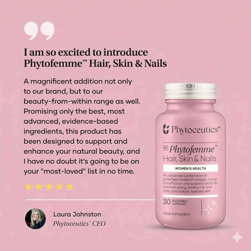 Phytoceutics Phytofemme™ Hair, Skin & Nails – Advanced Beauty Support for Women – with Ovoderm®, Living Silica® & Liposomal Biotin – Supports Hair Growth, Skin Hydration & Nail Strength – 30 Capsules