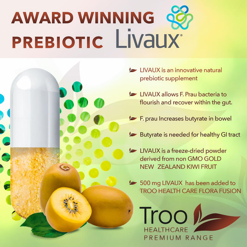 Troo Health Care FabFlora Advanced Probiotic and Livaux Prebiotic Active Cultures Supplement - 60 Capsules - 30 probiotics Strains (22.5 Billion CFU) 22.5 Billion CFU