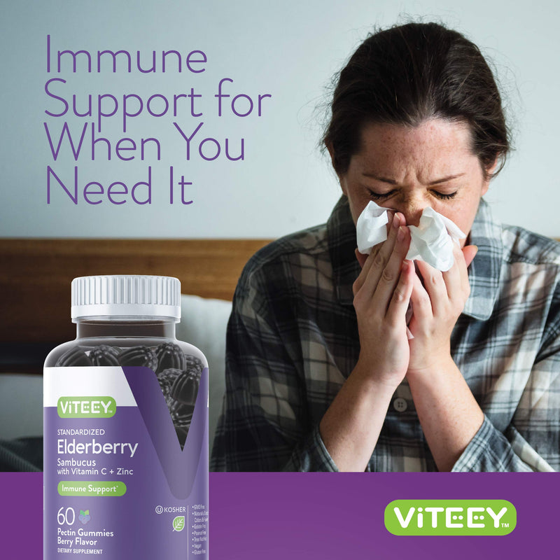 [Australia] - Sambucus Elderberry Gummies for Adults & Teens + Zinc & Vitamin C- Immune Support Supplement- Vegan, Gluten Free, Gelatin Free, GMO Free - Tasty Chewable Berry Flavored Black Elderberry Immunity Gummy 60 Count (Pack of 2) 