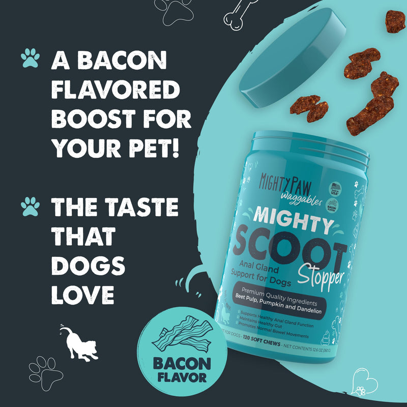 Mighty Paw Waggables Mighty Scoot (Made in USA) | Dog Digestive Support Anal Gland Chews. Anal Gland Scoot for Dogs. Beet Pulp & Pumpkin Fiber Supplements. Pet Bowel Gut Health (120 Count) - PawsPlanet Australia