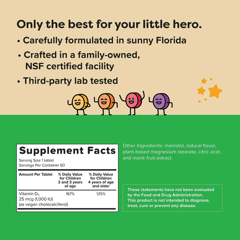 [Australia] - Renzo's Dynamite Vitamin D3 - Dissolving Kids Vitamin D3-60 Sugar-Free Melty Tabs, Lil’ Green Apple Flavored 