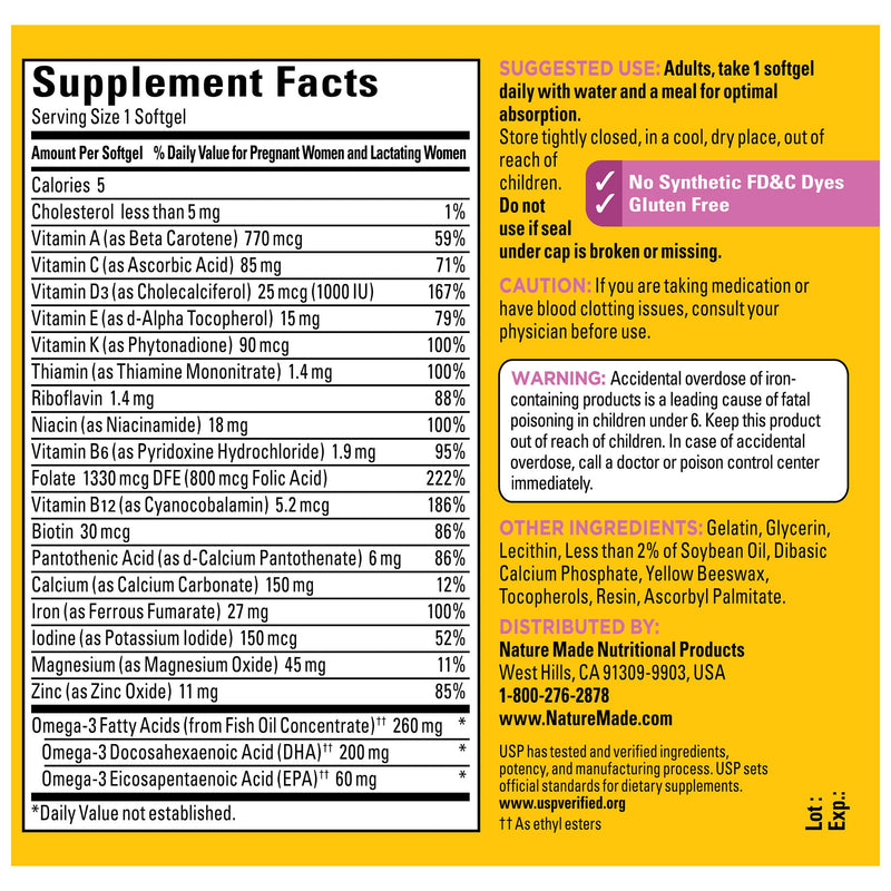 [Australia] - Nature Made Prenatal with Folic Acid + DHA, Prenatal Vitamin and Mineral Supplement for Daily Nutritional Support, 90 Softgels, 90 Day Supply 