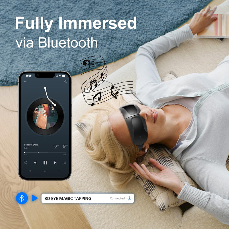 [Australia] - Fullicon Eye Massager with Heat & Vibration, Ultra Light Migraine Relief Products, Foldable Mask with Bluetooth Music, Face Massager with Type-C Charging, 5 Modes FSA Eligible Items Only List (Black) 