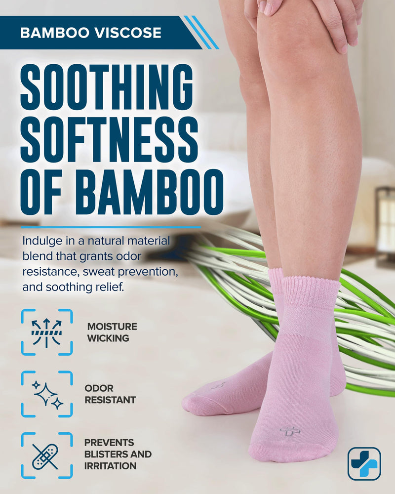 [Australia] - Doctor's Select Bamboo Viscose Diabetic Socks Women & Men - 4 Pairs Ankle Length Womens Diabetic Socks | Non Binding Socks Large Light Blue, Blue, Purple, Pink 