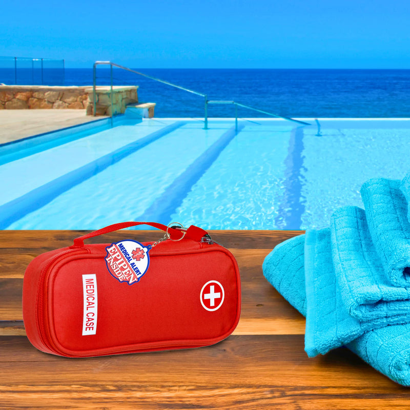 [Australia] - EpiPen Medical Carrying Case Insulated, Travel Medication Organizer Bag Emergency Medical Pouch, Fits 2 EpiPens, Asthma Inhaler, Anti-Histamine, Auvi-Q, Allergy Medicine Essentials, Red 