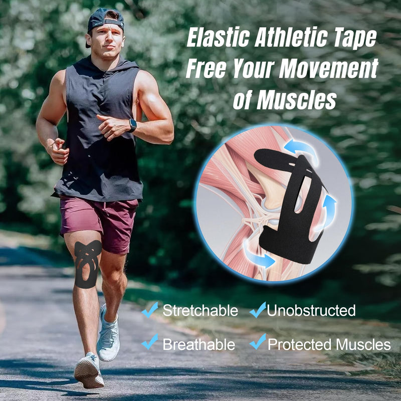 [Australia] - Waterproof Kinesiology Tape for Shoulders/Knees, 10 Precut Strips for Knee Pain Relief & Stability Support (Black), Elastic Strong Adhesive Athletic Tape, Latex-Free Hypoallergenic Sports Tape 10 Pcs Black 