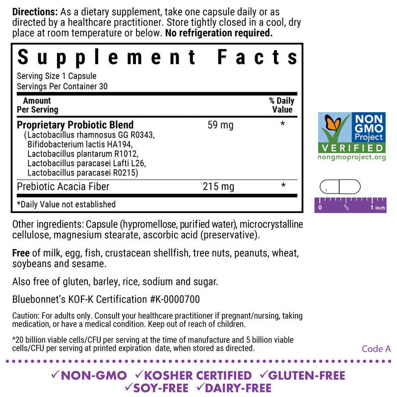 BlueBonnet Nutrition Prebiotic Probiotic 20 Billion CFU | & Immune; Non-GMO, Kosher Certified, Gluten-Free, Soy-Free